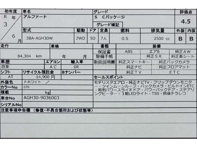 トヨタ アルファード ２．５ Ｓ Ｃパッケージ R3年 () 99