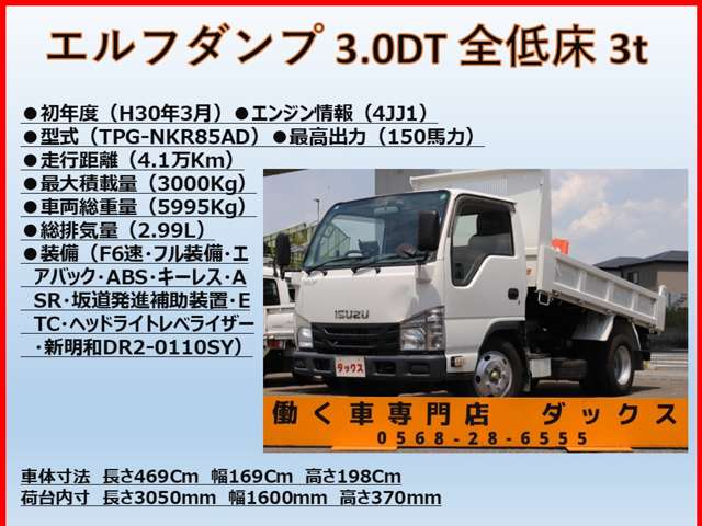 いすゞ エルフ ３．０ 強化ダンプ フルフラットロー ディーゼルターボ H30年 (東海) 99