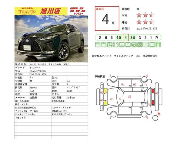レクサス ＲＸ４５０ｈ ４５０Ｈ Ｆスポーツ ４ＷＤ R1年 (北海道) 99