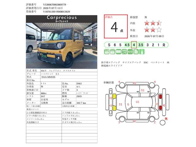 マツダ フレアワゴン ６６０ タフスタイル ハイブリッド ＸＳ R1年 (甲信越・北陸) 99