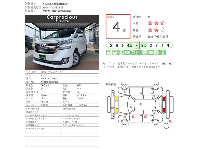 トヨタ ヴェルファイア ２．５ Ｘ H27年 (甲信越・北陸) 99