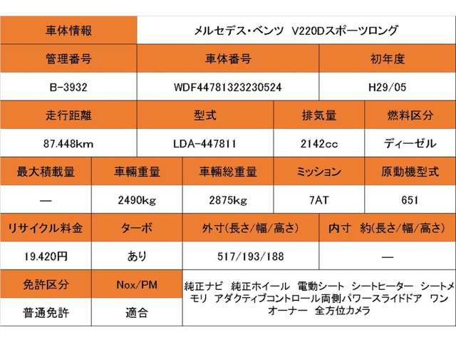 メルセデスベンツ Ｖクラス Ｖ２２０ Ｄ スポーツ ロング ディーゼルターボ H29年 (近畿) 99