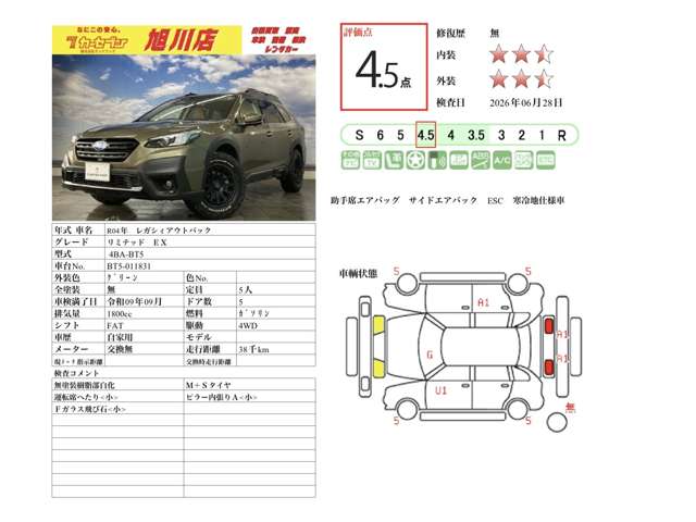 スバル レガシィアウトバック １．８ リミテッド ＥＸ ４ＷＤ R4年 (北海道) 99