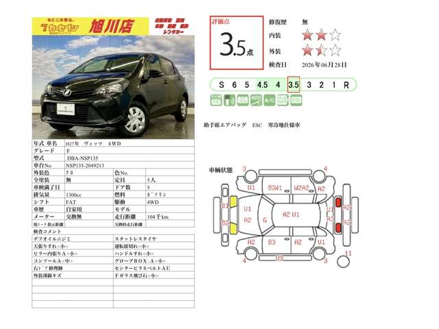 トヨタ ヴィッツ １．３ Ｆ ４ＷＤ H27年 (北海道) 99