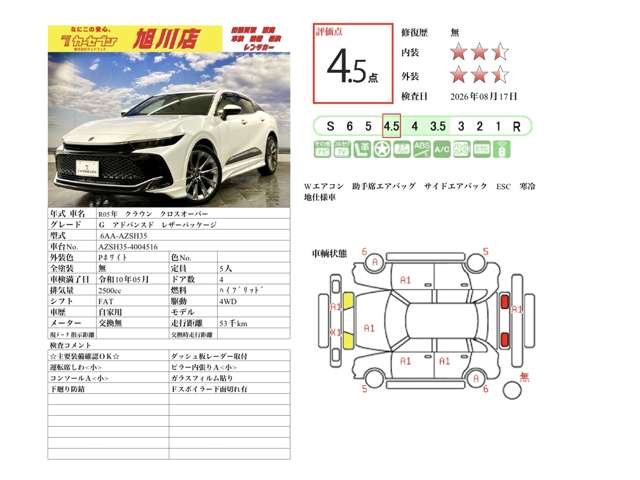 トヨタ クラウン　クロスオーバー　ハイブリッド ２．５ Ｇ アドバンスト レザー パッケージ Ｅ－ＦＯＵＲ ４ＷＤ R5年 (北海道) 99