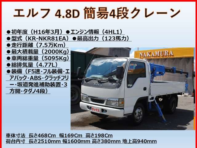 いすゞ エルフ タダノ簡昜４段 積載２Ｔ H16年 (東海) 99