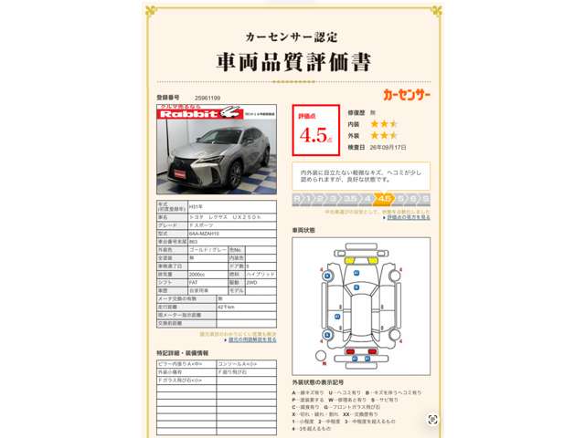 レクサス ＵＸ２５０ｈ Ｆスポーツ R1年 (関東) 99