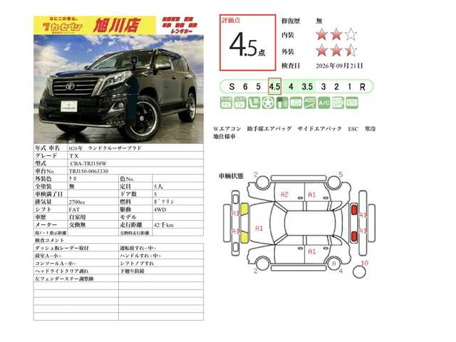 トヨタ ランドクルーザープラド ２．７ ＴＸ ４ＷＤ H28年 (北海道) 99