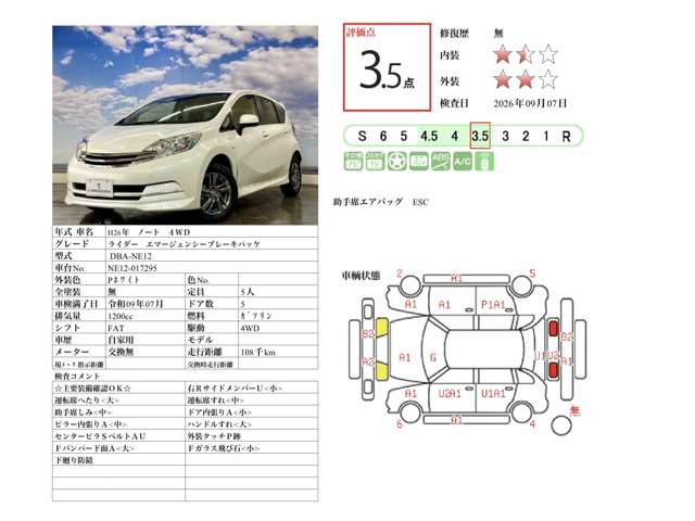 日産 ノート １．２ ライダー エマージェンシーブレーキ パッケージ ４ＷＤ H26年 (北海道) 99
