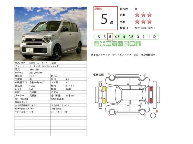 ホンダ Ｎ−ＷＧＮ ６６０ Ｌ ターボ ホンダ センシング ４ＷＤ R2年 (北海道) 99