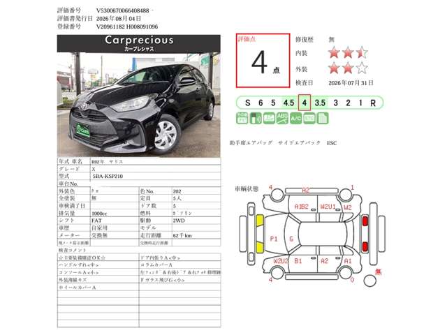 トヨタ ヤリス １．０ Ｘ R2年 (甲信越・北陸) 99
