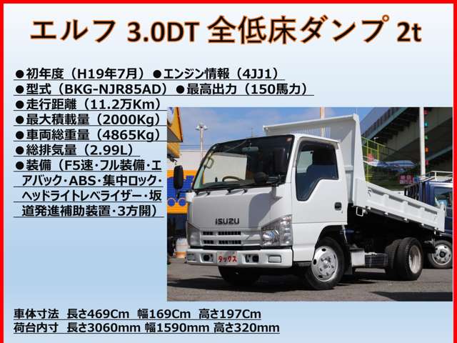 いすゞ エルフ ３．０ＤＴ 全低床ダンプ 積載２Ｔ H19年 (東海) 99