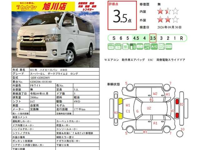 トヨタ ハイエースバン ２．８ スーパーＧＬ ダークプライムＩＩ ロングボディ ディーゼルターボ ４ＷＤ R1年 (北海道) 99