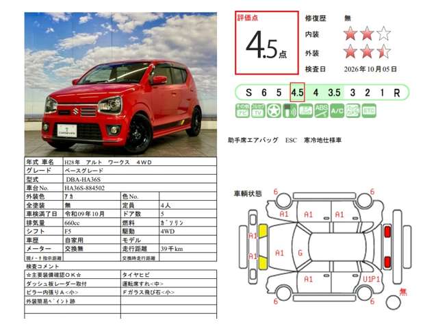 スズキ アルトワークス ワークス ６６０ ４ＷＤ H28年 (北海道) 99