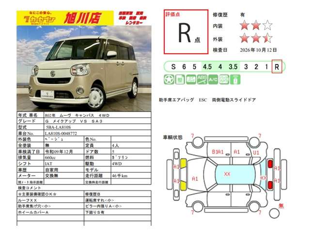 ダイハツ ムーヴ　キャンバス ６６０ Ｇ メイクアップＶＳ ＳＡＩＩＩ ４ＷＤ R2年 (北海道) 99